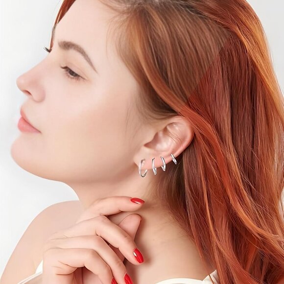 Brand New 316L Surgical Stainless Steel Hoop Earrings (Silver, Multiple Sizes) - Picture 5 of 8